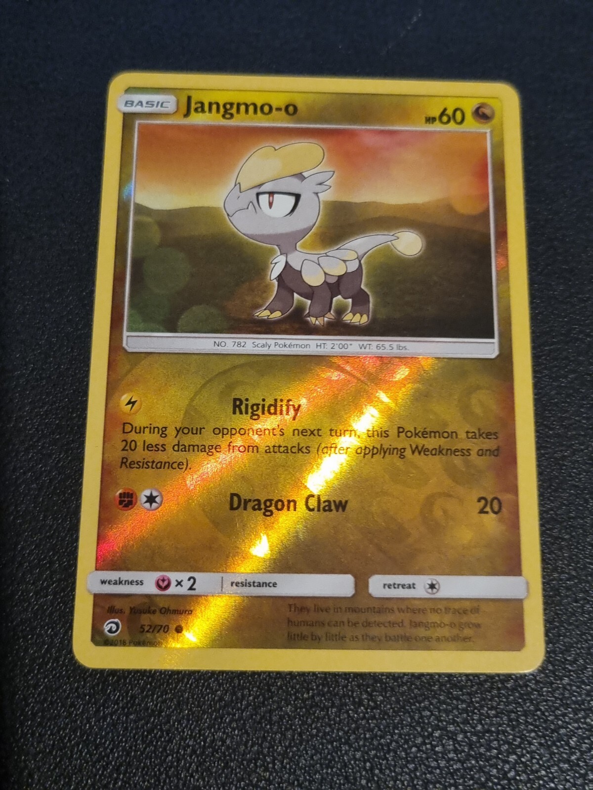 REVERSE HOLO Pokemon Sun Moon Dragon Majesty Card Jangmo-o 52/70