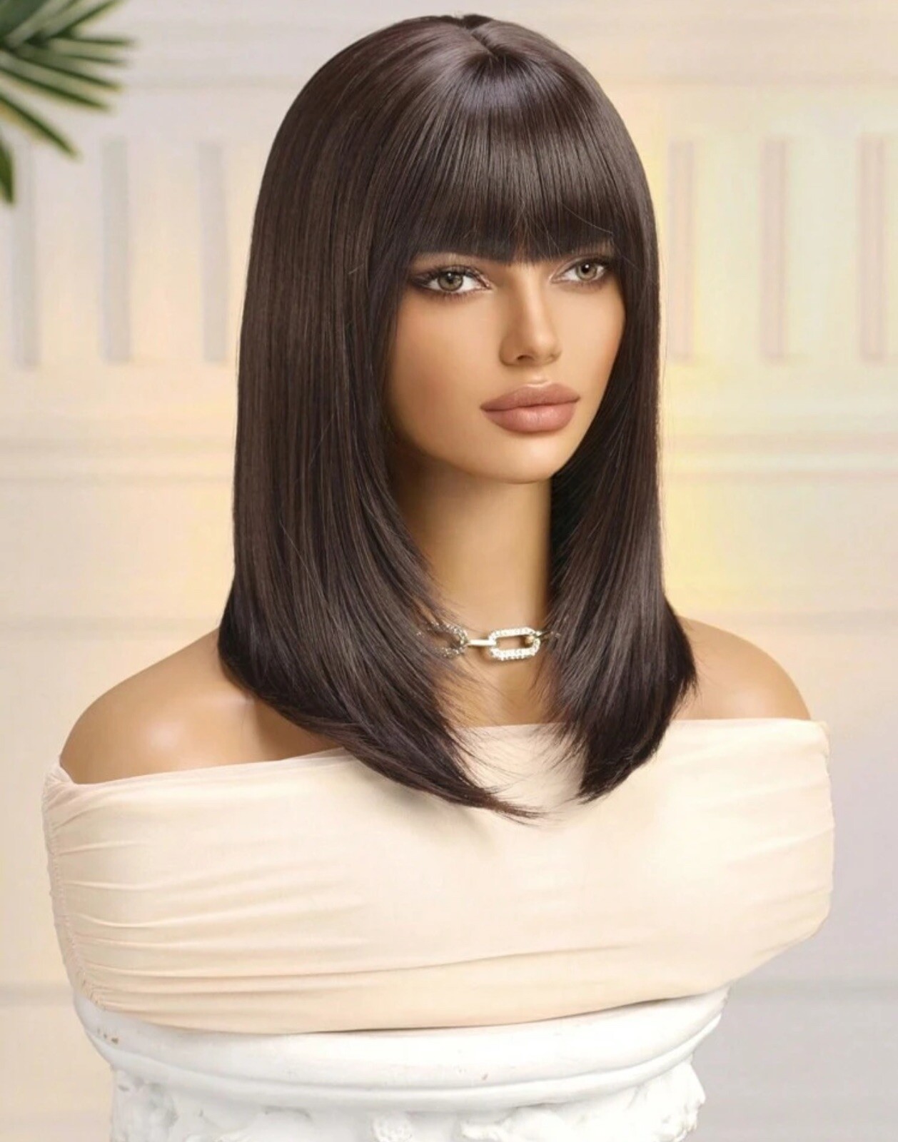 Perruque synthétique brune courte frange 35cm pour masquer la perte de cheveux avec 4 bonnets - 3