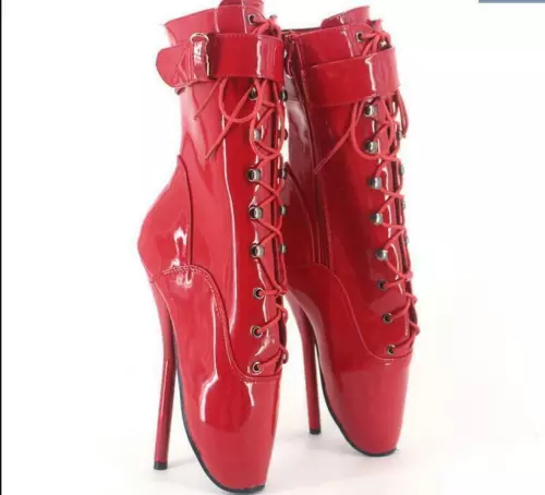 Damen Ballerinas High Heels Schnürschuhe Stilettos Lackleder Stiefel 18 cm Absatz Schuhe - Bild 5 von 8