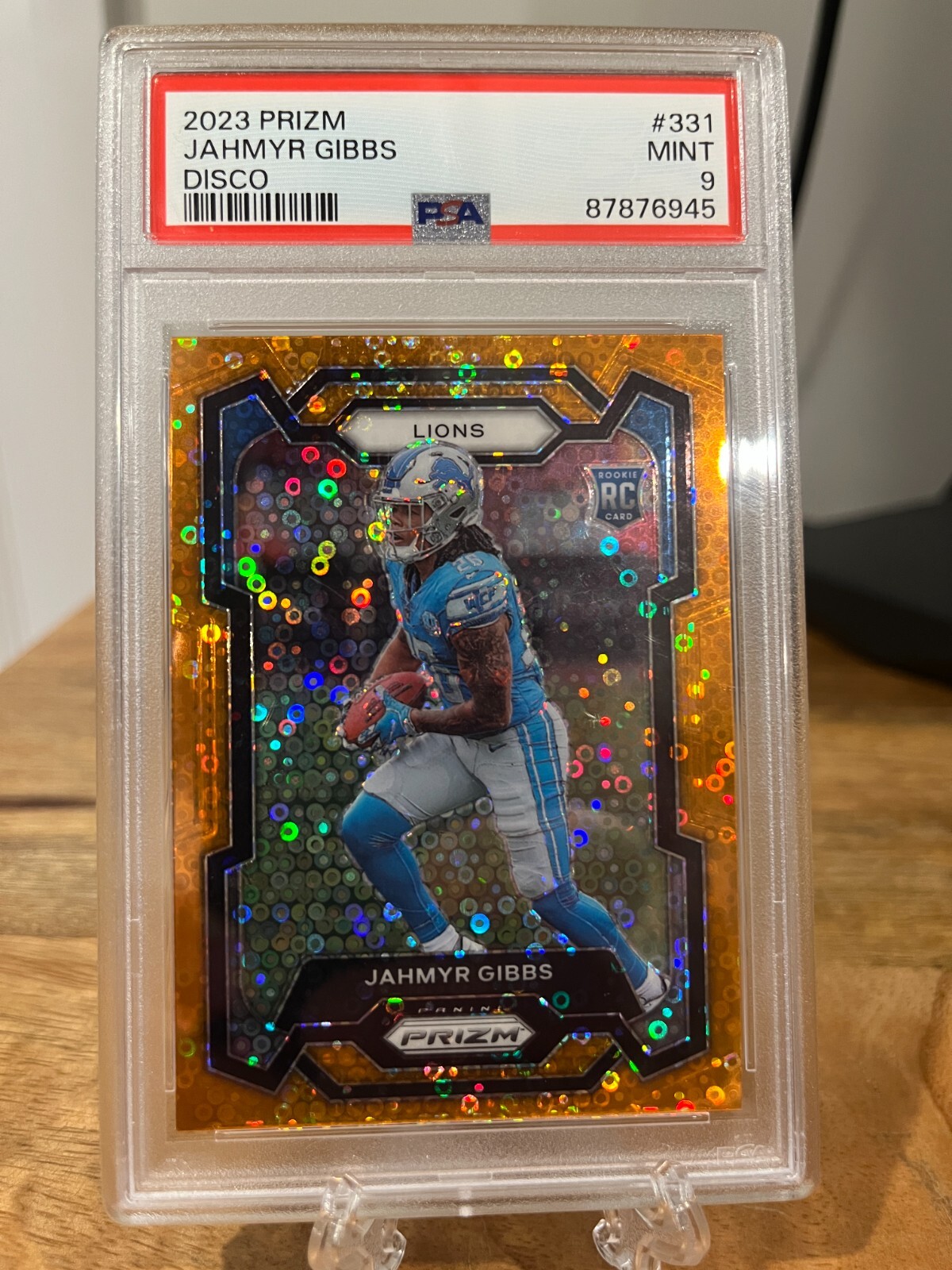 Jahmyr Gibbs 2023 Panini Prizm Orange Disco Prizm Rookie RC #331 PSA 9!