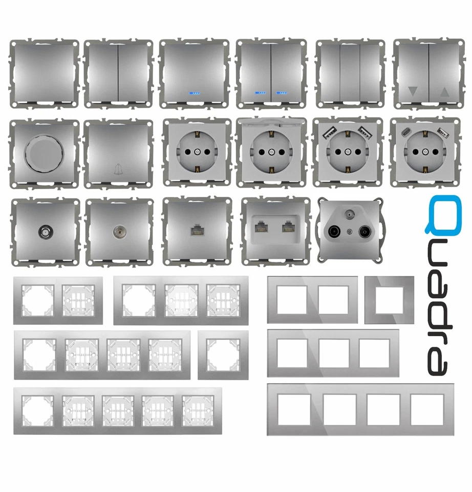 ADELID® Steckdose Steckdosen Ausschalter Wechselschalter Dimmer Schuko USB Glas Silber