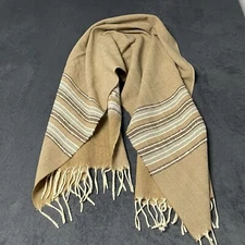 Lanificio Del Peru S.A. Scarf Fringed Wide Rectangle Striped Tan Gray Shaw Wrap