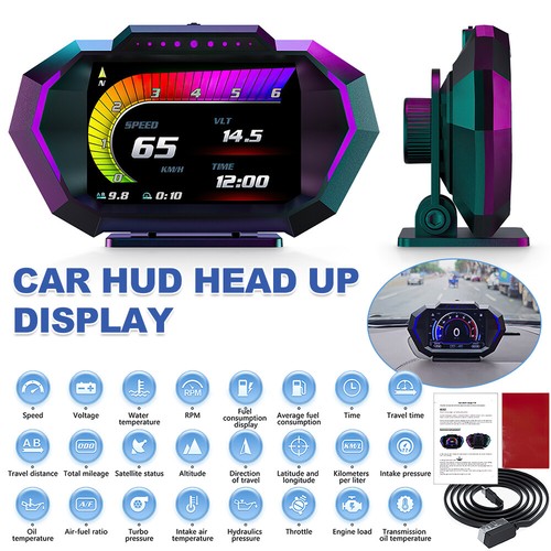OBD2+GPS HUD Gauge Head Up Car Digital Display Speedometer Turbo RPM Alarm Temp - Picture 2 of 15