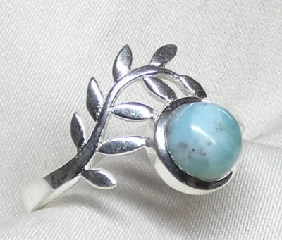 💙Ring 925 Silber Gr. 17,5 (55) echter, runder Larimar florales Design UNIKAT 💙 - Bild 1 von 4