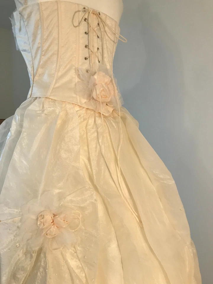 Vestido de novia Sue Wong marfil sin tirantes de organza con cuentas a mano - talla 10 nuevo con etiquetas Foto 3 de 4