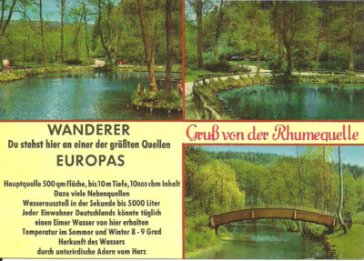Postcard Rhumspringe near Herzberg am Harz - greeting from the Rhumequelle - approx. 1995