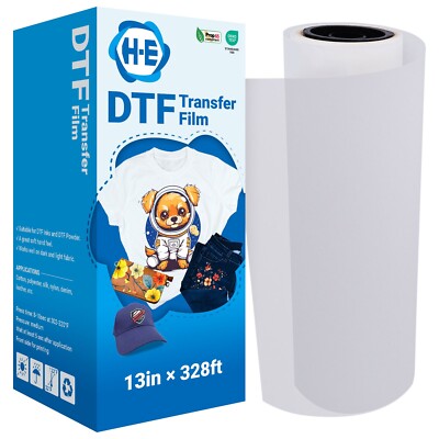 13'' x 328ft DTF Transfer Film Roll Double-Side Matte PreTreat PET Film Warm Peel