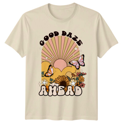 Good Daze Ahead T-Shirt, Retro Schmetterling Blumen Grafik Tee