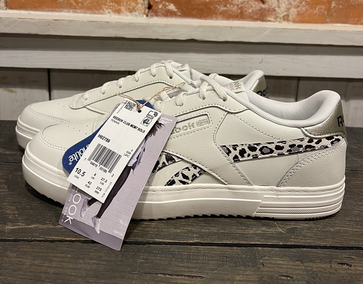 Reebok Club Memt Bold White Cheetah Print Shoes Lace Up Sneaker