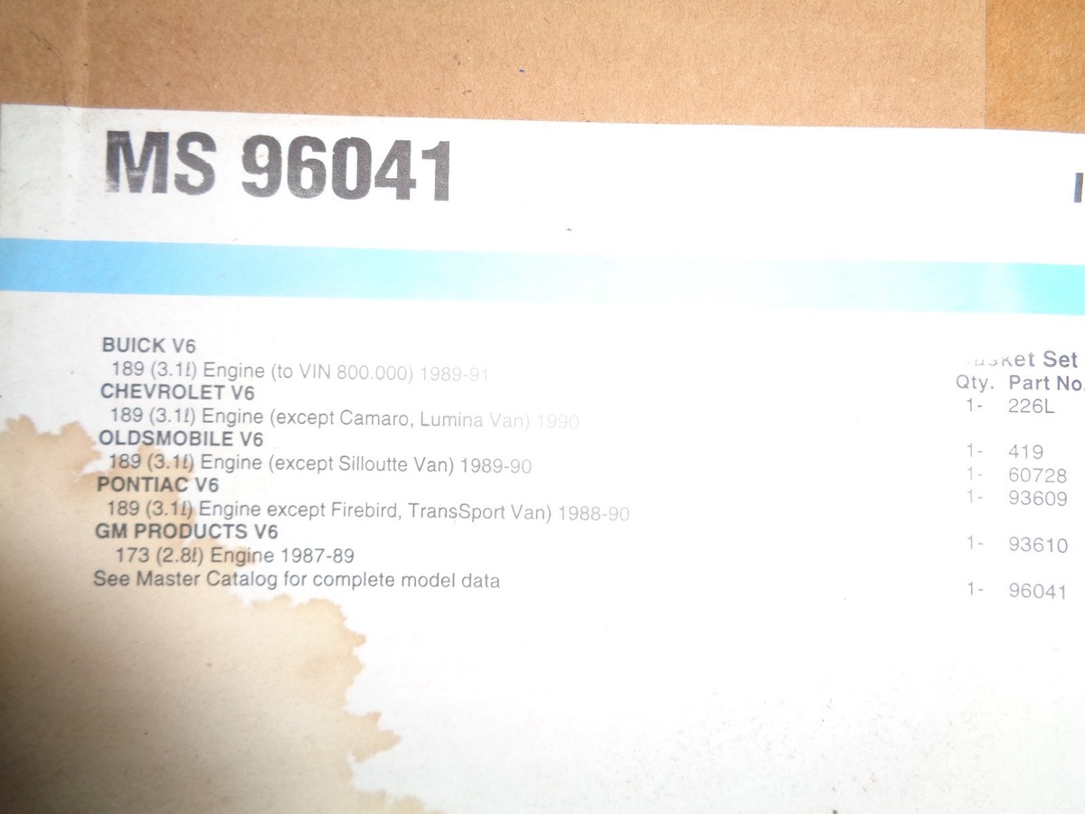 あああ MS96041 INTAKE MANF GASKET SET VALLEY PAN 189 173 BUICK PONTIAC
