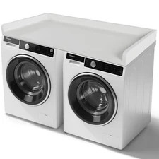 Washer Dryer Countertop, 54" W x 27.5" D Wood Shelf Topper with Edge, White