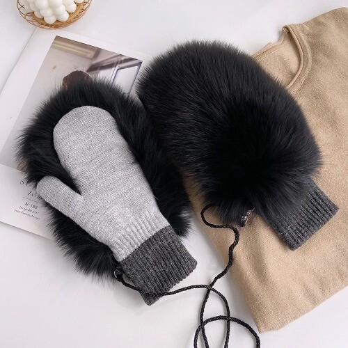 Real Fur Gloves Knitted Women Mittens Winter Fashion Fluffy Warm Real Fur Gloves - Bild 25 von 31