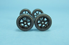 1/64 Wheels 1/64 Wheel and Tire Set Real Riders 6-Spoke Style Black V-64