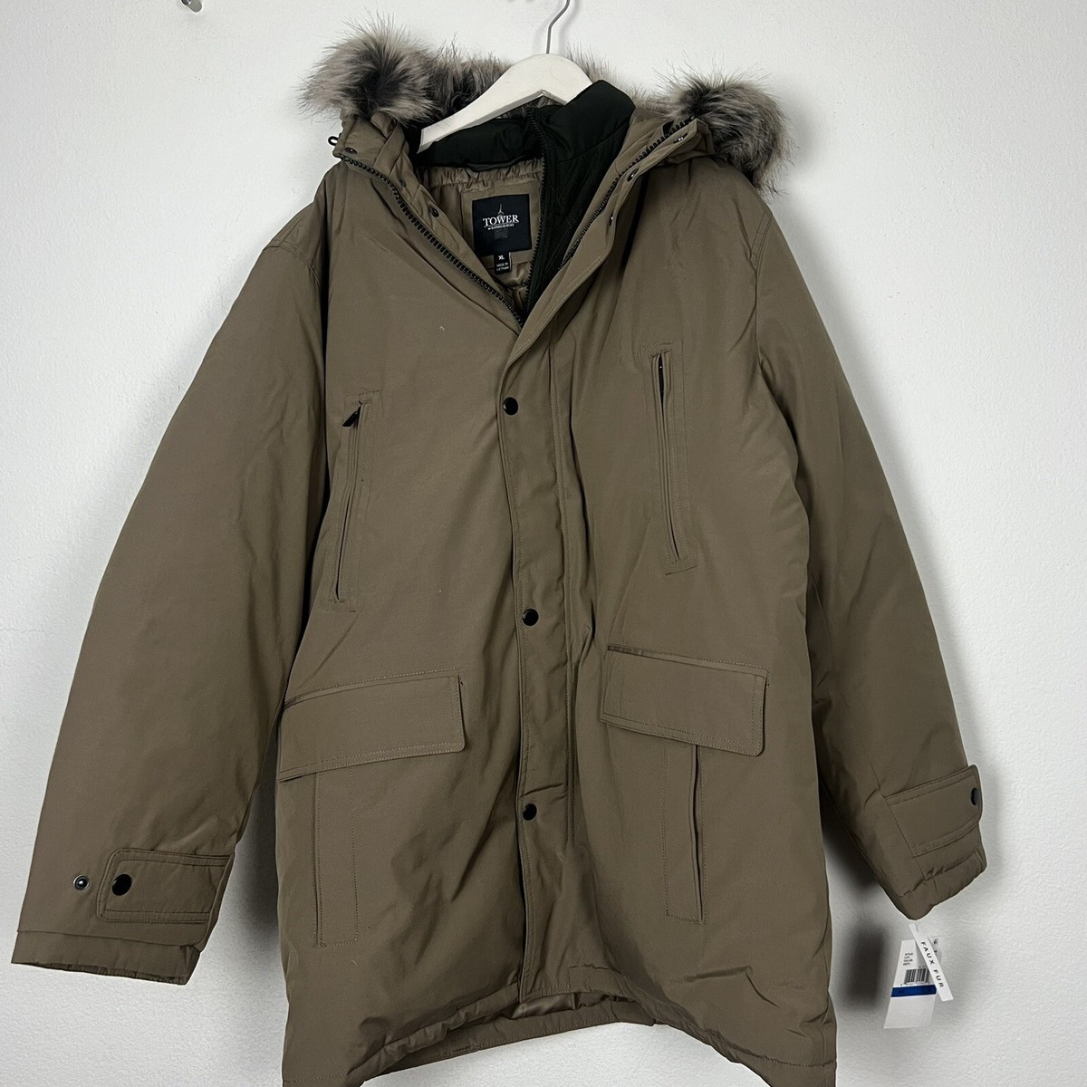 NWT Tower By London Fog Taupe Arctic Fur Trim Hood Winter Jacket Coat Size  XL