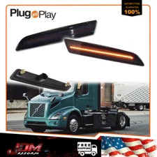 For 2018-up Volvo VNL VNR VNX Smoke Amber LED Front Bumper Side Marker Lights 2X