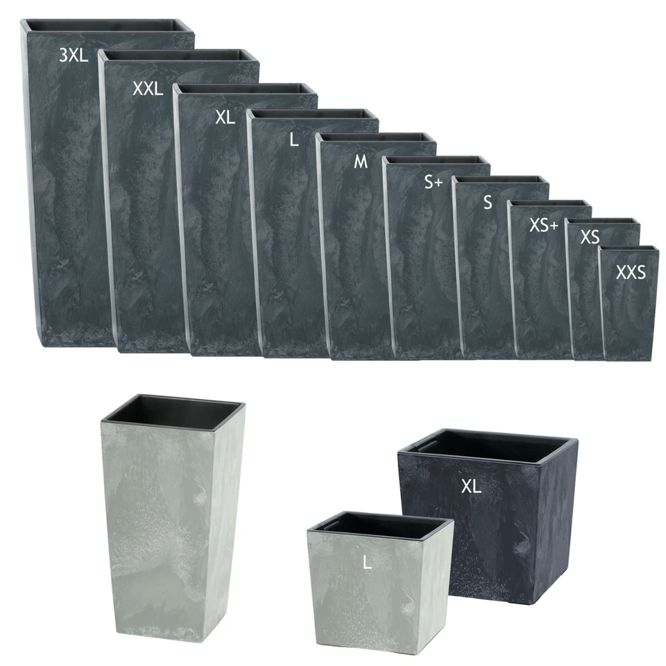 Blumenkübel Blumentopf Betonoptik Eckig Hoch/Niedrig mit Einsatz 12 Größen - Bild 2 von 4
