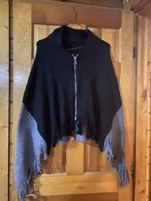 Ladies Shawl Cape With Zipper Gray/black. Scarf