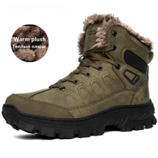  Winter Men's Boots Warm Fur Snow Boots Outdoor Non-Slip Rubber Hiking Boots 