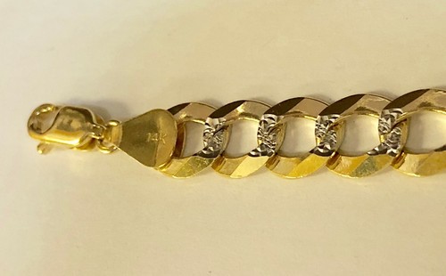 14k Yellow+White Gold 8.5" Solid PAVE Curb Link 9.7 MM 18 Grams Chain/Bracelet - Picture 3 of 16