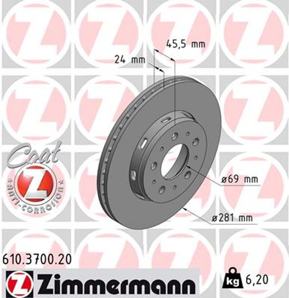 2X Bremsscheibe Coat Z Zimmermann 610.3700.20 FüR V40 S40 Volvo Carisma 1 644-image