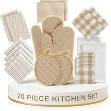 Modern 20-Piece Kitchen Linen Set - Versatile Cotton Towels Quilted Oven Mitts