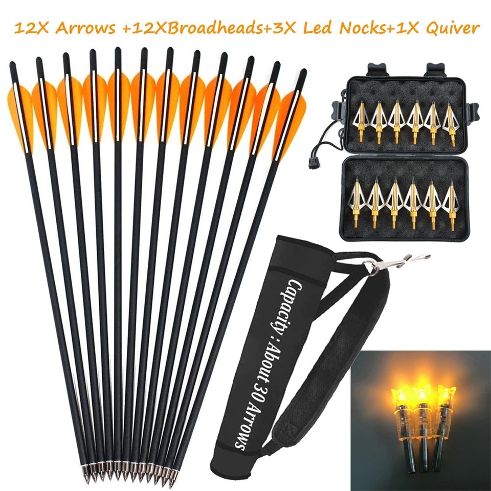 12Pcs 20Inch Crossbow Bolts Carbon Arrows or Hunting Broadheads LED Nocks Quiver - Image 3 of 4