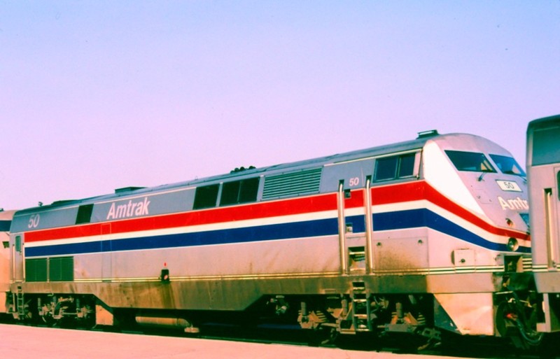 ORIGINAL KODACHROME SLIDE AMTRAK P-42 #50 at DENVER, COLORADO AUGUST 2000