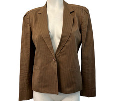 HARVE BENARD Women's Size 6 Brown Pin Stripe Blazer Lined Jacket Lord Taylor