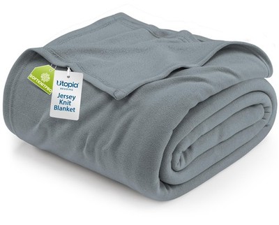 Knit Blanket King Size (90x102 Inches, Grey) Soft Lightweight Jersey Breathab...