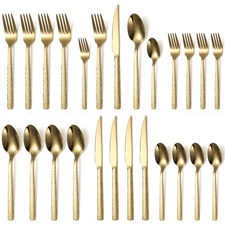 Silverware Set of 20 Stainless Steel Gold Flatware Set for 4 Kitchen Cutlery ...