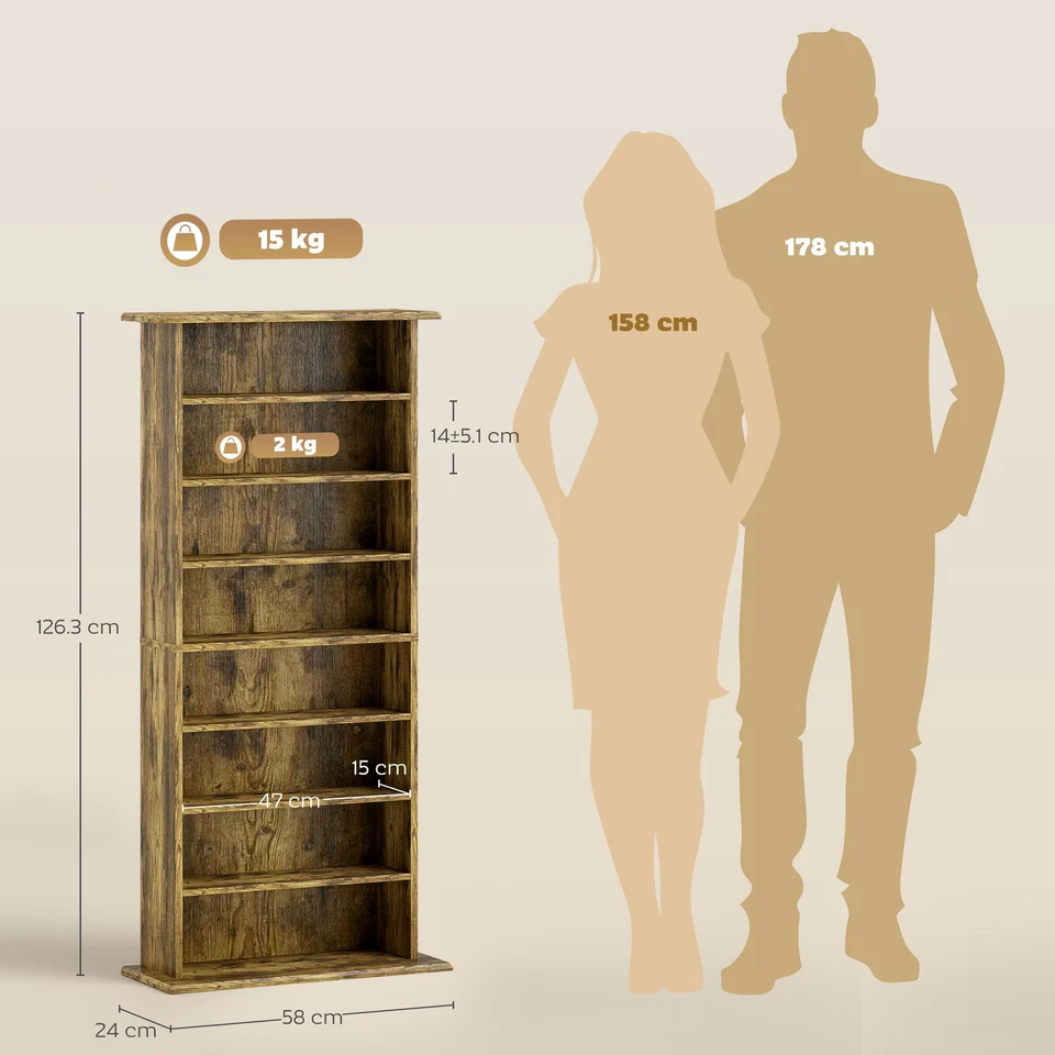 HOMCOM CD Storage Unit DVD Tower Blu-ray Storage Shelf for Living Room Brown - Image 3 of 4