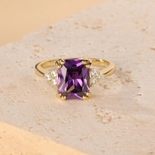Natural Amethyst 8x10 mm Emerald Cut Ring 925 Sterling Silver For Gifted