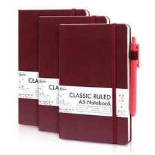 3 Pack Notebooks Journals Bulk with 3 Black Pens, A5 Hardcover Notebook Class...