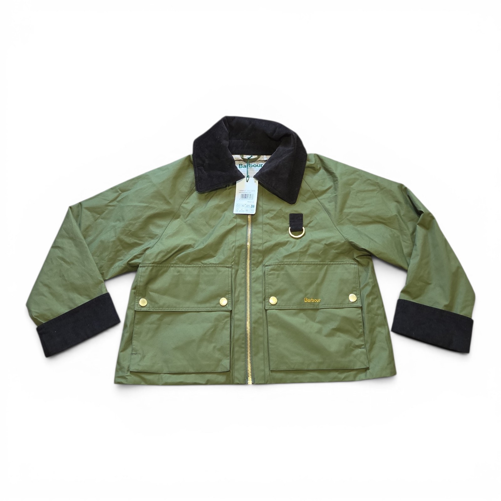BARBOUR Olive Green Nora Oversized-Collar Utility Jacket NWT Size 8 Full Zip
