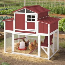 PETSCOSSET Large Chicken Coop with Run, Outdoor House with 4 Nesting Boxes, Red