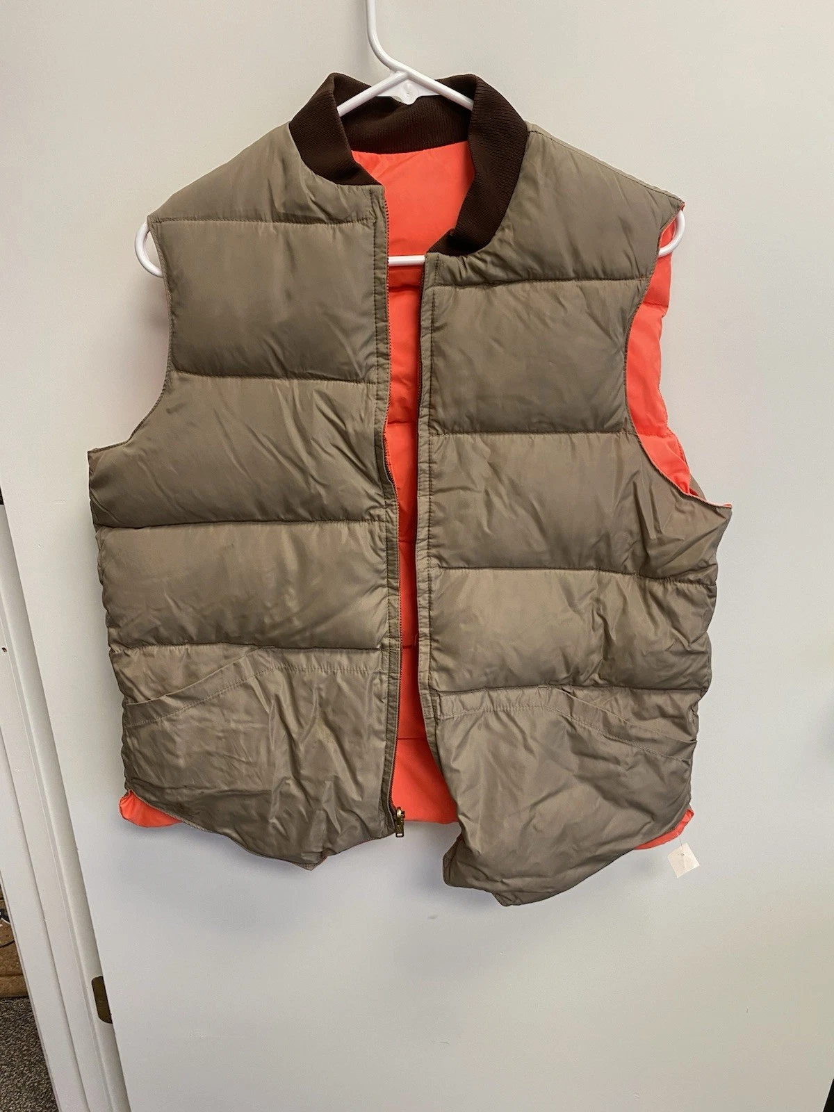 Sports Wear Men's Reversible Down Puffer Vest Brown Orange Quilted Zip M