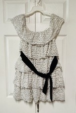 Zara Size M Peasant Style With Ruffles White W/Black Polka Dots Short Dress Belt