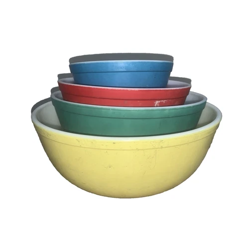 Pyrex Primary Colors Nesting Bowls 401 402 403 404 Red Green Blue Yellow Stack!