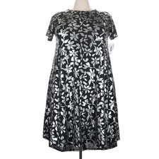 LuLaRoe Womens Dress Size 2XL Carly Elegant Black Silver Floral Metallic XXL NWT