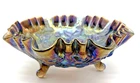 Vintage Carnival Glass Ruffled Footed Bowl Rose Pattern Iridescent