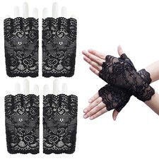 2 Pairs Black Lace Fingerless Gloves for Women  Elegant Victorian Style Wrist