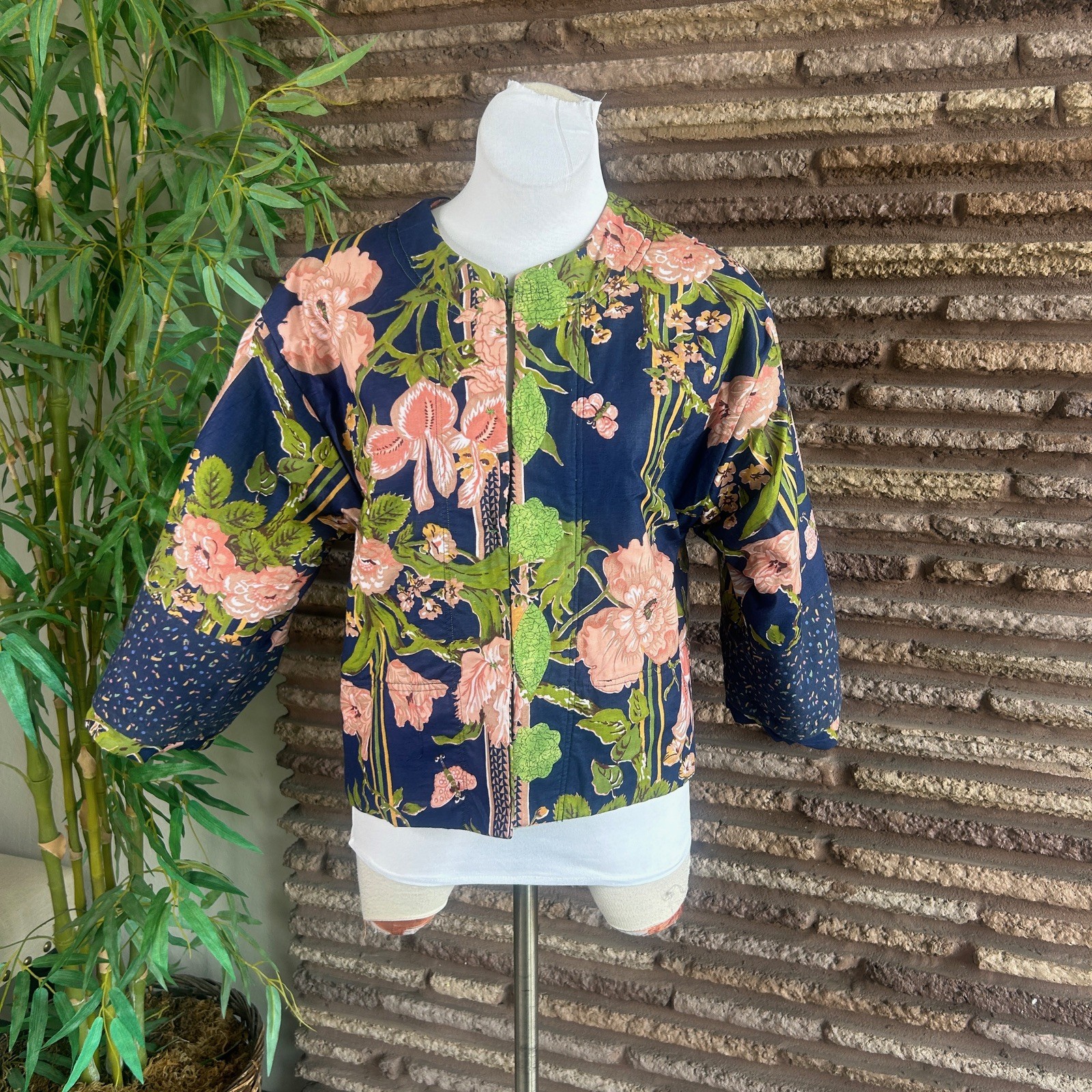Handmade Patchwork Tapestry Jacket Green Floral B… - image 4