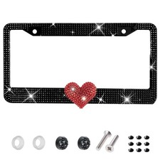 Hurifeng 1 Pack Black Bling License Plate Frame With Red Rhinestone Heart B...