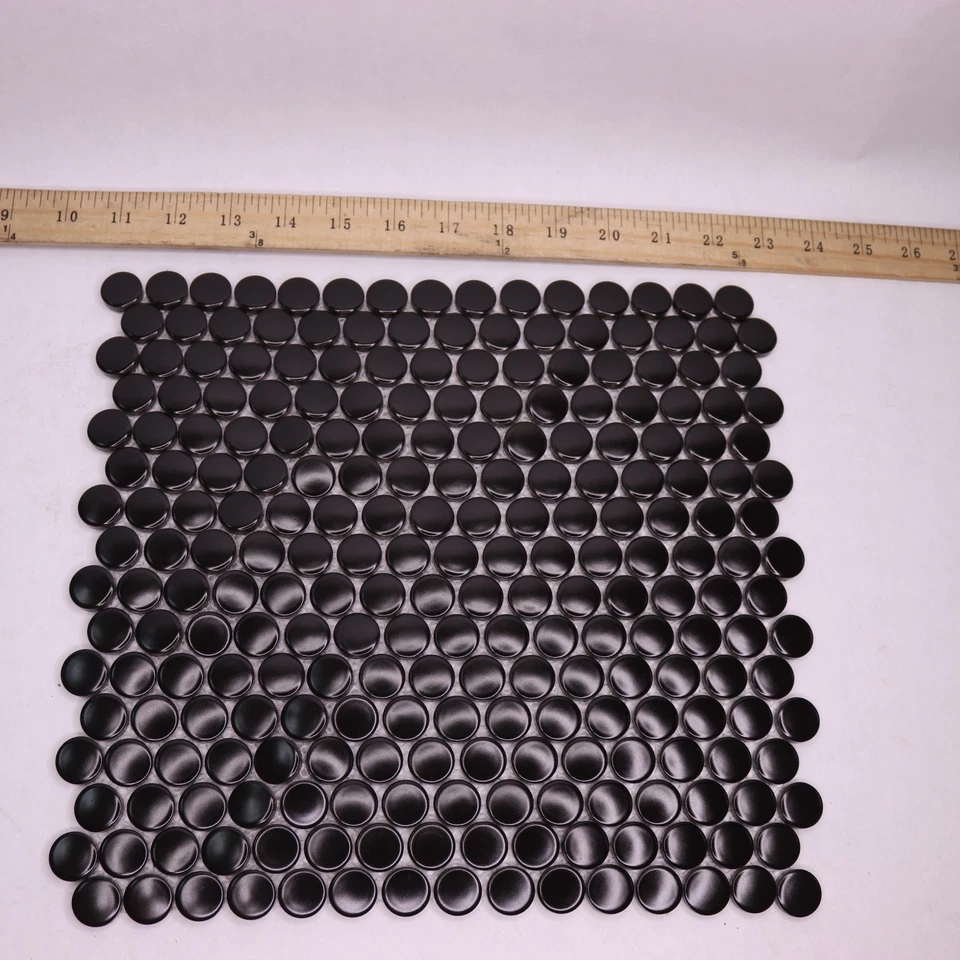 Mosaic Tile Sheet Penny Round For Floor/Walls Porcelain Matte Black 1" TRCBM1008 - Image 2 of 4