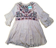 Umgee Women’s Festival Baby Doll Embroidery Boho Gypsy Bell Sleeve Dress L NWT