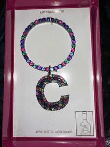 Wine Bottle/Decanter Metal With Rhinestones “C” Initial  Hanger