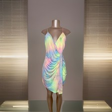 Nwt COTTON CANDY Pink Blue Rainbow Tie Dye Slinky Mini Summer Tank Dress Large