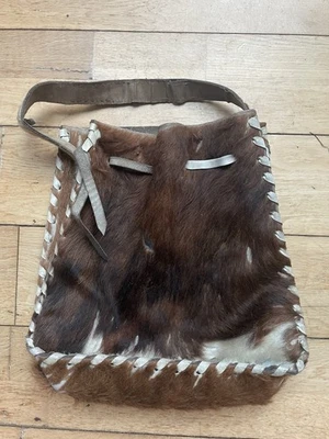 Vintage Hair On Cowhide Leather Handbag Boho Western 27x28x10cm - Image 1 of 4