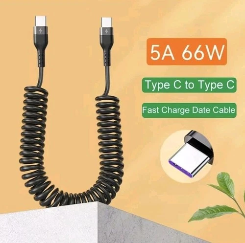 Type C To C Fast Charging Cable Spiral Charger Fast Charging Coiled USB Cable 5A