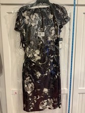 Lauren Ralph Lauren Women's Size 12 Plum/Grey Floral Crepe Midi Dress - NWT
